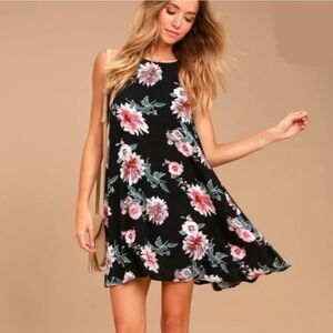 Lulus Walk This Sway Black Floral Swing Dress